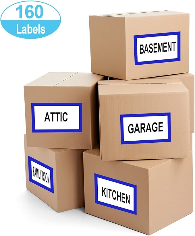 6 x 4 inch Large Moving Labels for Boxes, Blank Moving Boxes Labels Stickers, 160pcs 8 Color Coded Moving Stickers Packing Labels Stickers for Home Organization Projects, Kitchen, Storage Bins, (Blue)