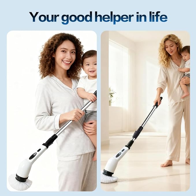 Cordless Electric Spin Scrubber, IPX7 Waterproof Power Scrubber with 9 Replaceable Brush Heads, Rechargeable Bathroom Cleaning Brush for Tile, Grout, Shower, Corners, Crevices