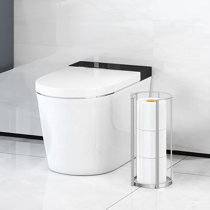 Brushed Nickel Toilet Paper Stand Free Standing Heavy Base 3 Rolls Toilet Paper Roll Holder for Bathroom Storage