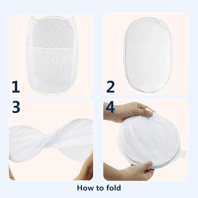 LXLOVESM Pop Up Laundry Hamper, Mesh Laundry Basket Collapsible, Foldable Hamper for Travel and Storage (White)