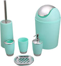 Bathroom Accessories Set, 6-Piece Plastic Gift Set, Toothbrush Holder, Toothbrush Cup, Soap Dispenser, Soap Dish, Toilet Brush Holder, Trash Can (Mint Green)