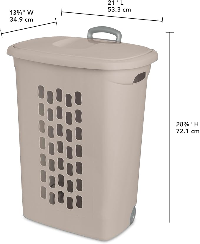 Sterilite 3-Pack Ultra Wheeled Hamper, Plastic Rolling Laundry Basket, Gray Pumice - Portable Clothes Carrier with Flip-Top Lid and Retractable Handle for Home, Apartment, and Dorm