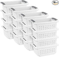 Sterilite 16608008 Small Stacking Basket with Vertical Stacking Functionality and Titanium Accents for Organization in Home or Office, White (16 Pack)