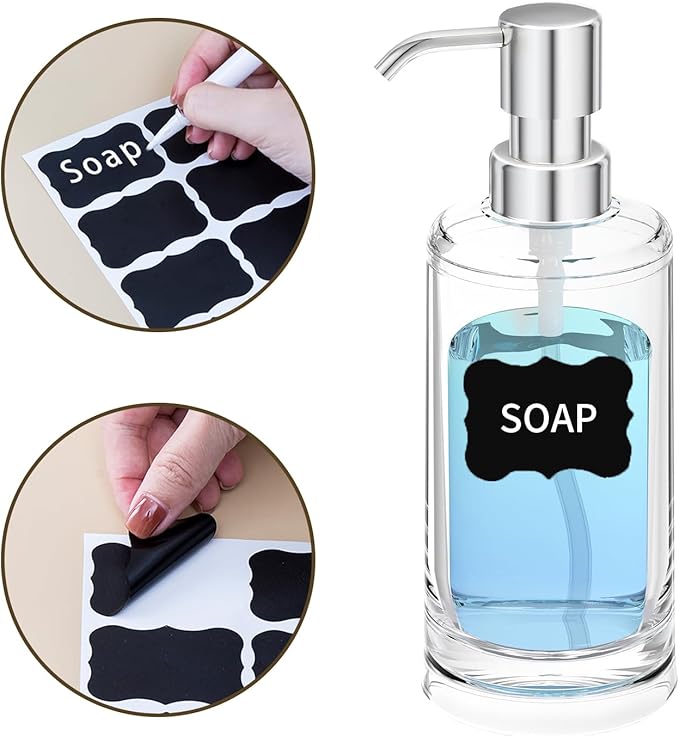 Soap Dispenser Set of 2, Clear Plastic Hand Soap and Dish Soap Dispenser for Kitchen and Bathroom, 10oz Refillable Containers with Waterproof Labels & Rust Proof ABS Pumps