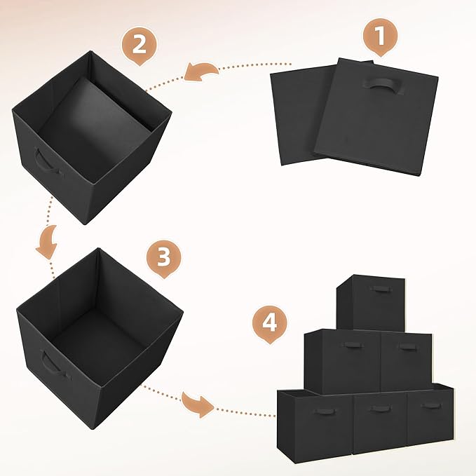 STORAGE MANIAC Storage Cubes, 13 Inch Collapsible Storage Bins with Handles, 6 Pack Fabric Foldable Bins for Organization, Durable Storage Bins for Closet, Shelves, Offices, Toys, 6-Pack Black
