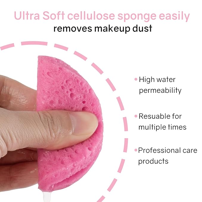 50-Count Compressed Facial Sponges,100% Natural Cellulose Cosmetic Make Up Sponges for Face Daily Facial Cleansing,Exfoliating,Makeup Removal(Pink)