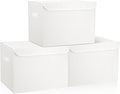 Large 17" 42 Quarts Collapsible Stackable Storage Bins with Lids [3-Pack] Foldable Fabric Linen Storage Boxes Cube, Closet Organizer Baskets with Label (16.7 x 12 x 12, White)