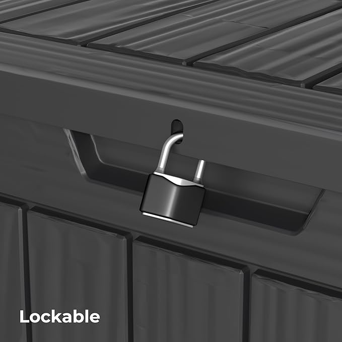 DecksploreOutdoor Storage Box Waterproof, 35 Gallon Lockable Resin Deck Box Small, Patio Storage Bin for Pool Accessories Cushion Furniture, Garden Tools, UV-Resistant Outside Delivery Black