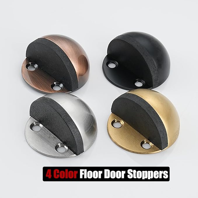 JQK Floor Door Stopper, Snowboard Hanger Storage Stainless Steel Sound Dampening Door Stop Bumper Wall Protetor Self Adhesive or Screw Mount, 2 Pack Black, DSB3-BK-P2