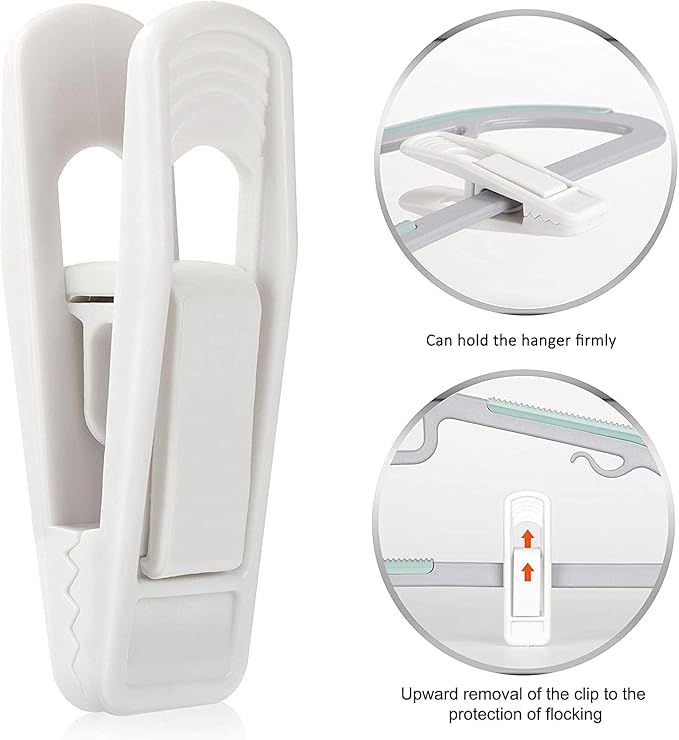 Tinfol White Hanger Clips 80pc, Multi-Purpose Finger Clip, Pant Skirt Clip, Strong Pinch Grip Clips for Slim-line Clothes Hangers