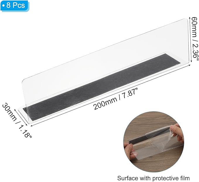PATIKIL 8 Pack Shelf Dividers for Closet Organization, 7.9x1.2x2.4 Acrylic Magnetic Closets Separator Kitchen Cabinet Shelves Under Bed Blocker for Bedroom Kitchen Office, Clear