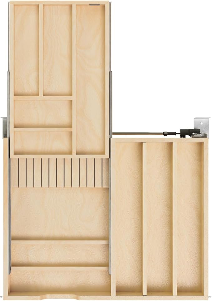 Rev-A-Shelf Two-Tier Kitchen Utensil Drawer Organizer & Pullout Cutlery Tray, Soft-Close Slides, 27" Cabinet Opening, Wood, 4WTCD-30HSC-1
