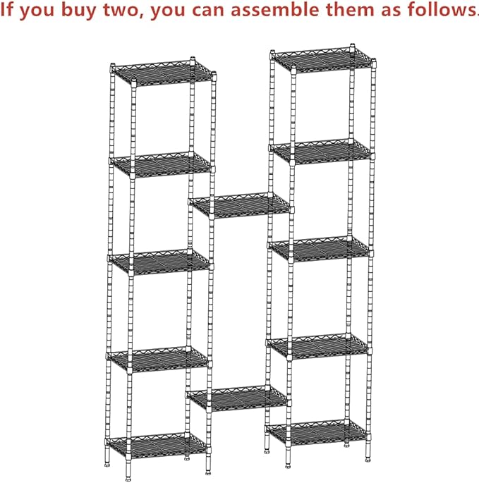 REGILLER 6 Wire Shelving Steel Storage Rack Adjustable Unit Shelves for Laundry Bathroom Kitchen Pantry Closet(Black,11.7" D x 16.8" W x 63" H)