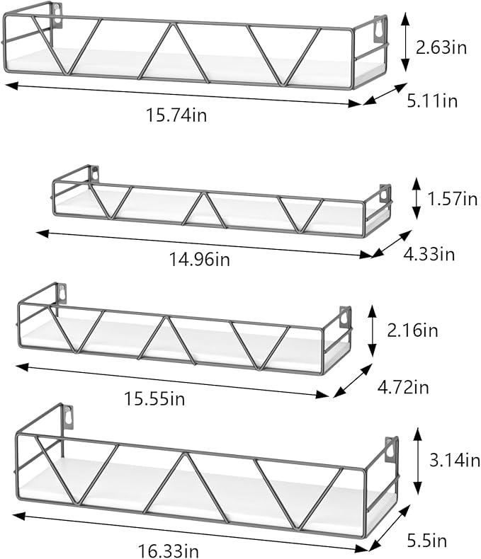 Floating Shelves Set of 3, Home Wood Wall Shelf, Farmhouse Shelf for Bedroom, Wall Mounted Floating Shelf for Living Room, Bedroom, Bathroom, Kitchen, Office (Gray-4pcs)