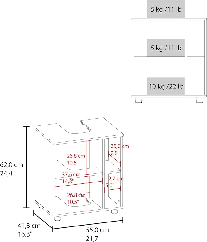 CHARMMA Under Sink Storage 24.4" H, 1 Door, 4 Shelves, 4 Legs, Natural Oak/Black Wengue - Bathroom, 16.30x21.70x24.40in