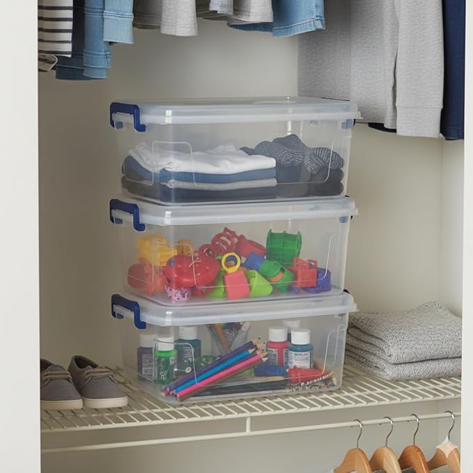 Tribello Clear Storage Bins with Lids, 12-Pack Stackable Plastic Storage Containers for Home Organization – Clear Totes for Closet and Underbed Storage, 9.5