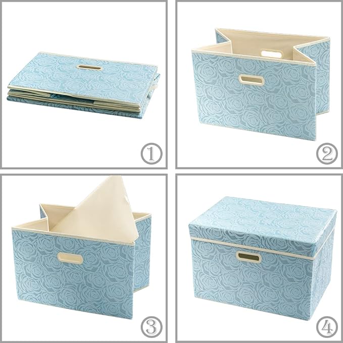PRANDOM Stackable Storage Cubes with Lids [5-Pack] Fabric Decorative Storage Box Bins Organizer Containers Baskets with Cover Handles Divider for Bedroom Closet Living Room Blue 14.9x9.8x9.8 Inch