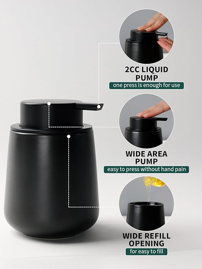 Bosilunlife Soap and Toothbrush Holder Set - Ceramic Bathroom Accessories Set Black Liquid Hand Soap Dispenser Set for Bathroom Toothbrush Holder and Soap Dispenser Set