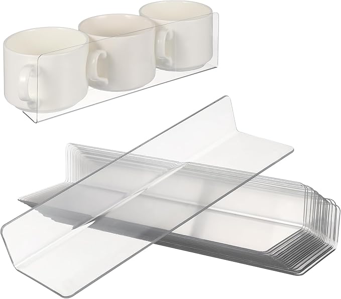 Yardwe 20Pcs Transparent L-Shaped Shelf Dividers for Cabinets and Supermarket Shelves Clear Plastic Organizer Separators for Kitchen Pantry and Storage Shelving 7.87X2.36X1.18In