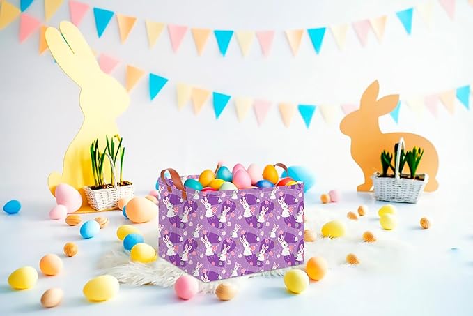 CLOCOR Rectangular Storage Basket Empty,Gift Basket,Waterproof Storage Bin with Handles,Room Decor(Purple Easter)