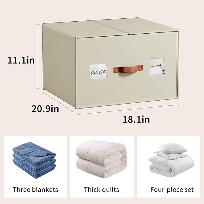 EE-RoomWorld 2 Pack Large Blankets Storage Bags, king&queen size comforter Organizers with Reinforced Walls ，Foldable 21"x18"x11" Space-Saving Design for Bedding Storage & sheet storage