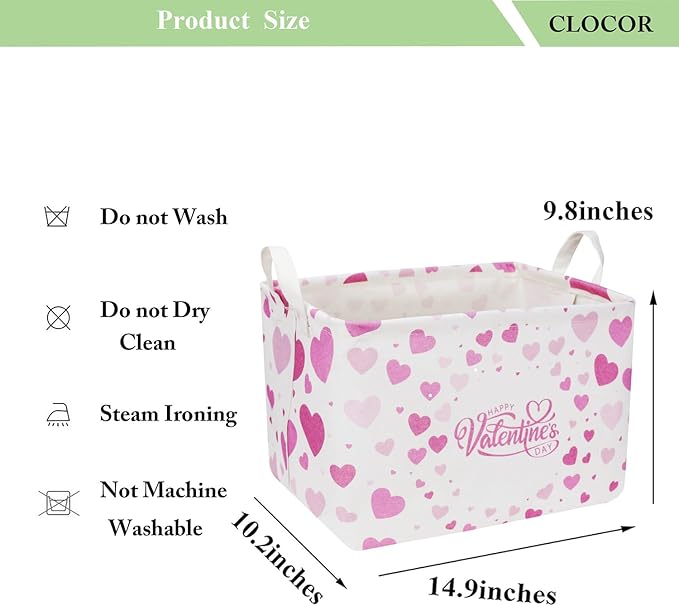 CLOCOR Rectangular Valentines Basket Empty,Toys Storage Basket,Waterproof Gift Basket,Room Decor(Valentine Basket)