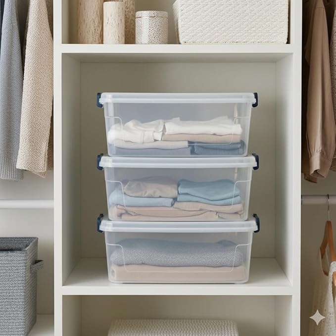 Tribello Clear Storage Bins with Lids, 6-Pack Stackable Plastic Storage Containers for Home Organization – Totes for Closet and Underbed Storage, 16 Quarts