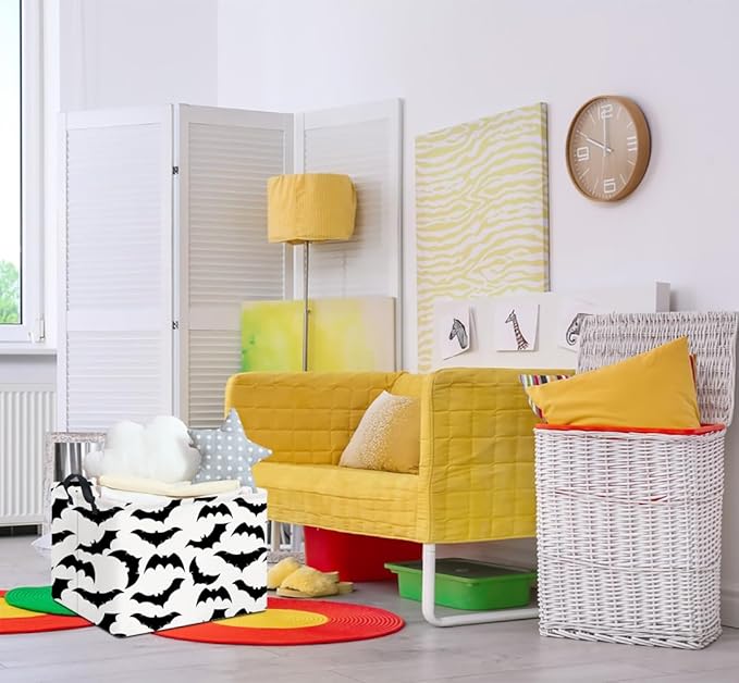 Rectangular Bat Print Storage Basket Empty,Collapsible Gift Basket with Handles,Toys/Books Box,Room Decor(Bats)