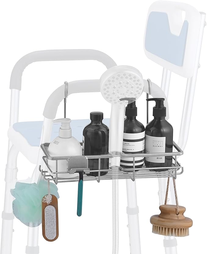 Rustproof Hanging Shower Caddy for Shower Chair, Stainless Steel Bathroom Basket for Bath Chair Bench,Showers Caddy Chair, Shampoo Bottle Holder for Elderly, Pregnant, Handicap, Patient