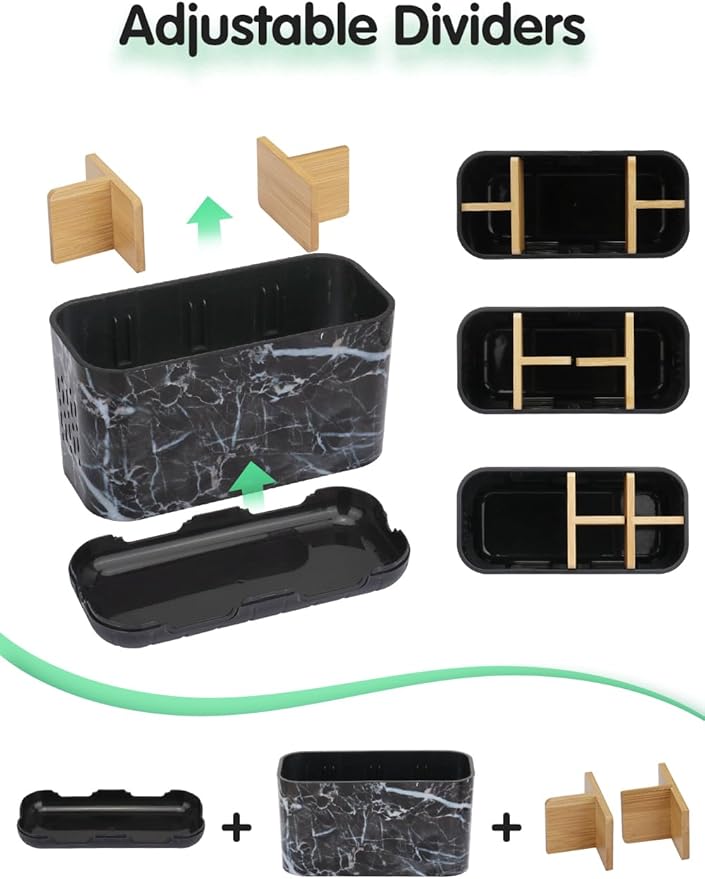 Marble Toothbrush Holders, 5 Slots Bamboo Toothbrush and Toothpaste Holder for Bathroom Counter with Drainage, Kids Electric Toothbrush Organizer, Black Toothbrush Holders for Bathrooms