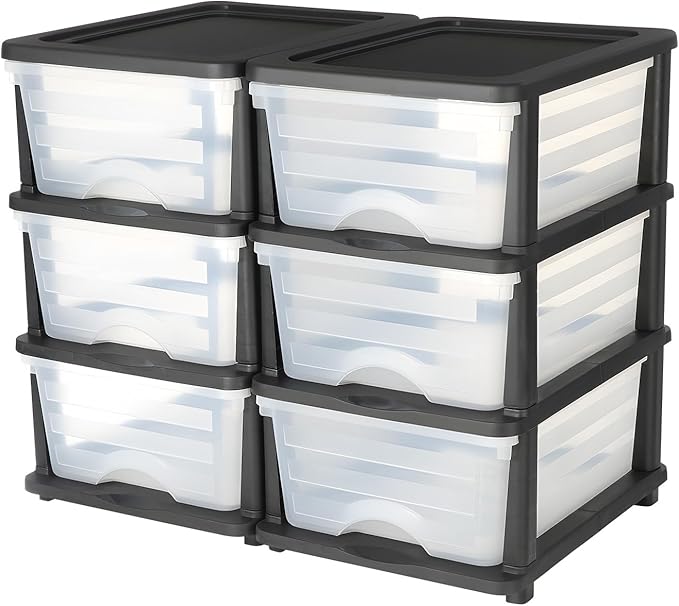 VEVOR Plastic Storage Drawers, 2 Pack Storage Organizer Drawer, 6 Drawers Closet Organization and Storage Dividers, Dresser Organizer Clear Bins for Office Supplies, Craft Rooms, Classrooms and Home