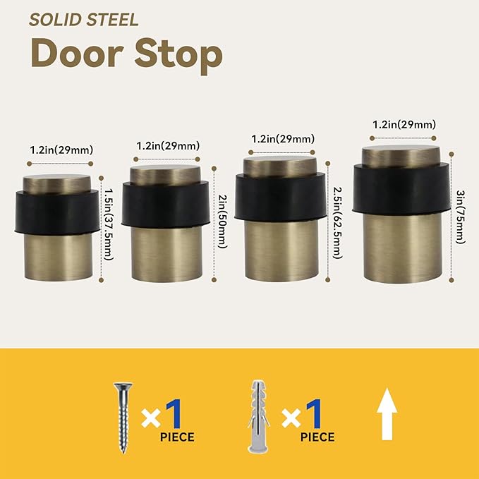 KHTUMEWARE 10 Pack 3 in Floor Door Stopper,Antique Bronze Brushed Door Stop,Wall Protector Commercial Door Bumper Wedge Decorative Cylindrical Install Door stoppers on The Floor
