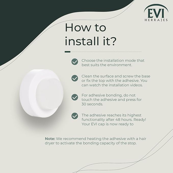 EVI | Wall Mounted Doorstop | Natural Silicone | Adhesive or Screw Installation | Stainless Steel | Mod. I-254 (White Rubber - White Lacquered)