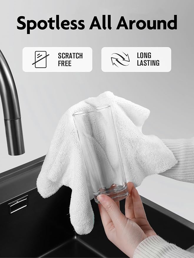 Fantasticlean Microfiber Cleaning Cloth Roll -60 Pack, Tear Away Microfiber Towels, 12" x 12", Reusable, Washable, Scratch Free, Ultra Absorbent Dishcloth for All-Around Cleaning (White & Blue)