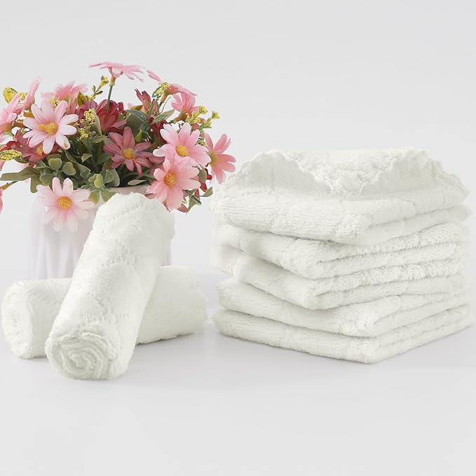 Homaxy 12 Pack Kitchen Dish Cloths (10 x 10 Inches, White), Super Soft and Absorbent Coral Velvet Dish Towels, Nonstick Oil Fast Drying Microfiber Cleaning Cloth, No Lint Household Dishcloths