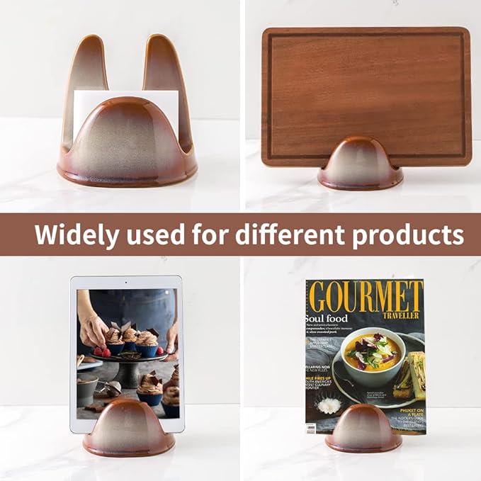 Nihow Pot Lid Holder: Stable Ceramic Pan Lid Holder for Kitchen Counter Decor/Counter top/Stove Top- Heat Resistant & Dishwasher Safe - Elegant Brown (1 PC)