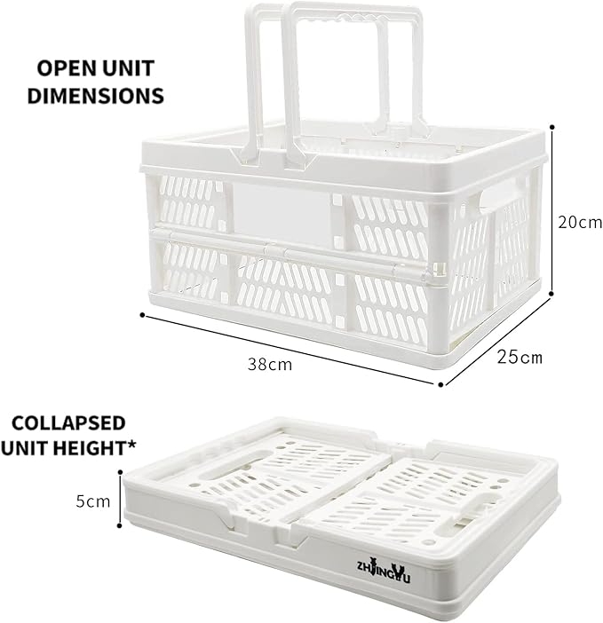 Plastic crates for storage,plastic baskets for organizing,14.96inch* 9.84inch* 7.87inch,Foldable Shopping crate with Handles,collapsible storage crate,basket for car Garden Kitchen,Bathroom,office