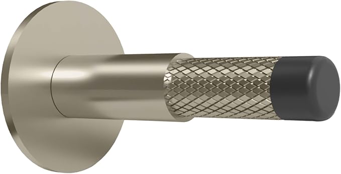 Mega Handles Knurled Baseboard Door Stopper - Heavy Duty Door Stoppers for Bottom of Door, Zinc Alloy Door Stops with Rubber Tip - Satin Nickel