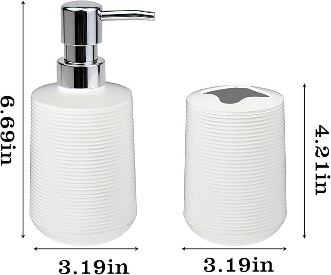 Bathroom Accessories Set, Bathroom Soap Dispenser & Toothbrush Holder Set, 2Pcs High Capacity Bathroom Set in White, Minimalist Boho Style for Clutter-Free Bathroom