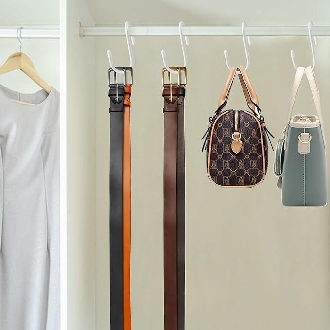 HiGift Purse Hanger for Closet, 8 Pack Unique Twist Design White Vinyl Coated Bag Hooks Organizer Hanging, Large Closet Hooks Purse Organizer Holder for Hanging Purse,Handbag,Belt,Hat,Backpack,Jeans