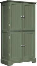ChooChoo Bathroom Floor Cabinet, Modern Bathroom Storage Cabinet with 4 Doors and Adjustable Shelves, Freestanding Cupboard for Living Room, Green