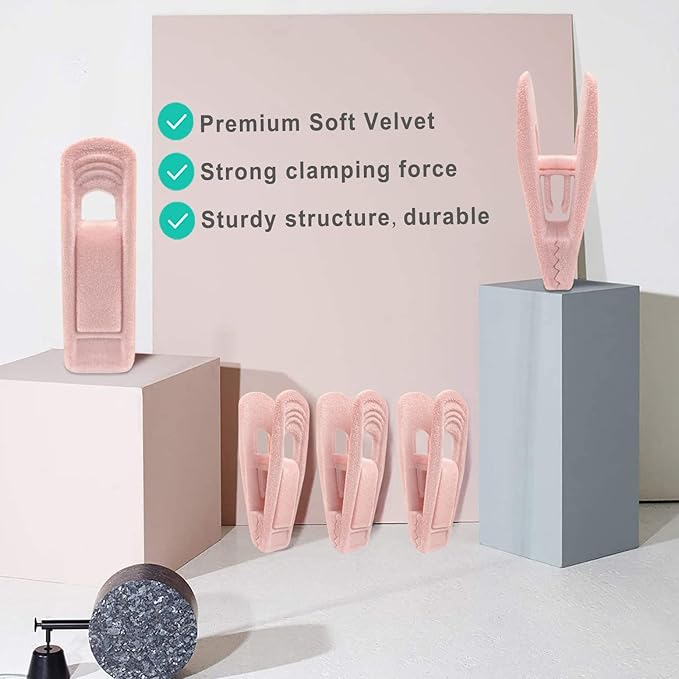 Light Pink Velvet Hangers (80-Pack), Non-Slip Strong Hanger Clips for Velvet Skirts & Pants