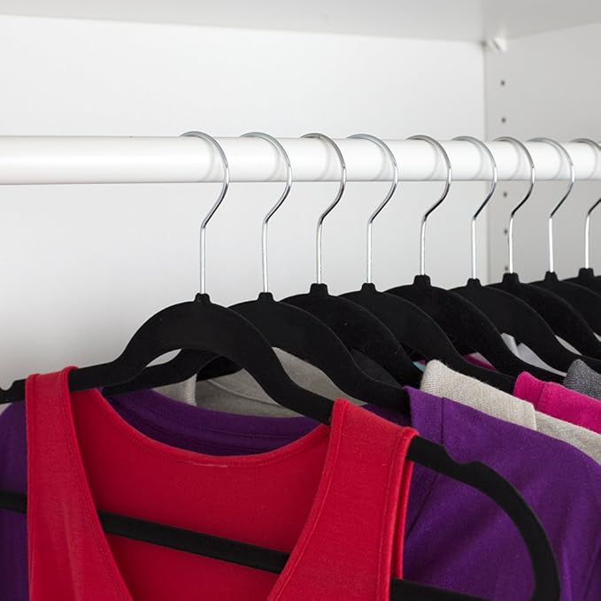 Home Basics Best, Sturdy and Non-Slip Black Steel Indoor Flocked Suit/Clothes Hangers (Pack of 25), 9.25 inches high x 18 inches Wide x 0.25 inches deep