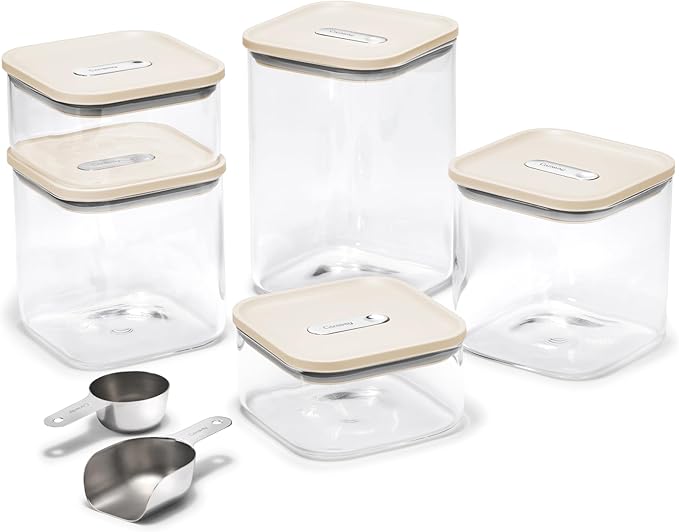 Caraway 13-Piece Glass Airtight Food Storage Containers with Lids – Non-Toxic, BPA-Free Kitchen Storage Containers – Stackable, Space-Saving Airtight Containers for Dry Goods and More - Cream