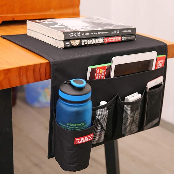 Zafit 5 Pockets Bedside Caddy, Bedside Storage Organizer for Water Bottles, Magazines, Phone, Glasses (5 Pockets-Black)