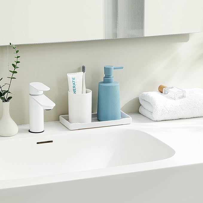 Small Soap Dispenser for Bathroom and Kitchen, Modern Farmhouse Striped Style Plastic Hand Soap Dish Soap Dispenser with Pump Teal Blue