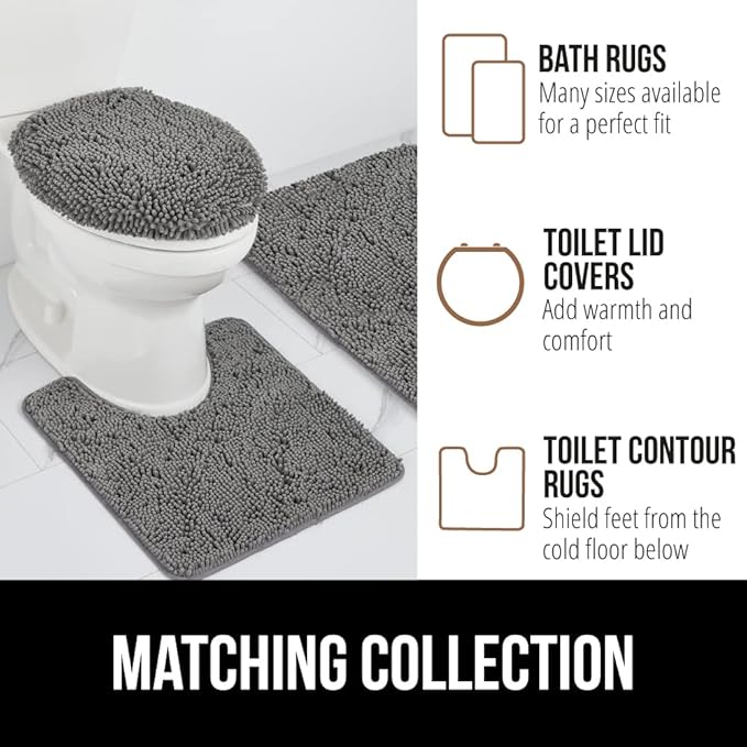 GORILLA GRIP Bath Rug Mat 48x17, Thick Soft Absorbent Chenille, Quick Dry Microfiber Mats, Rubber Backing Washable Shower Floor Rugs, Bathmat Runner, US Designed Bathroom Home Decor Accessories Grey