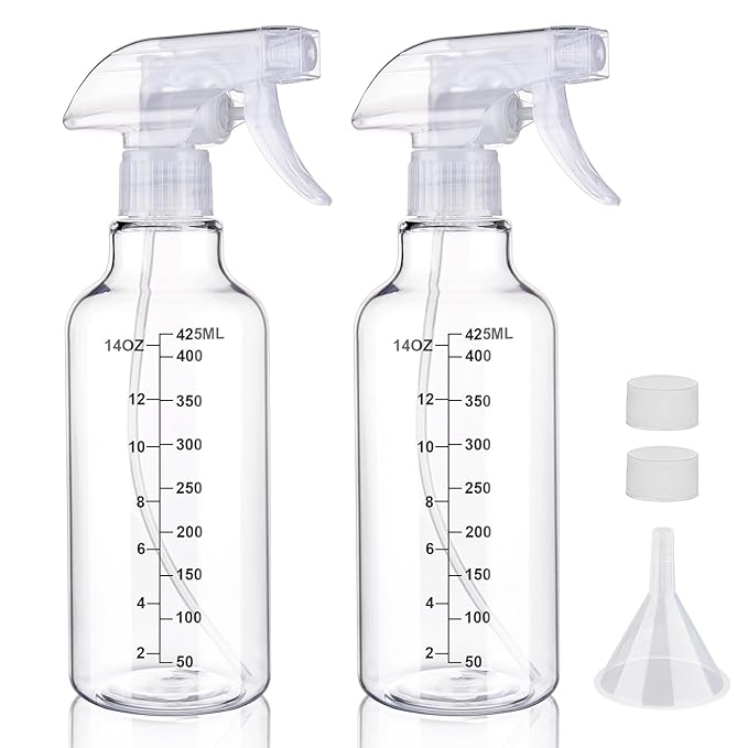 Plastic Spray Bottle 16.9oz Empty Spray Bottles Refillable Container Trigger Sprayer for Cleaning Solutions, Water, Plants, Pet, Essential Oils, Hair, 2 Pack (Clear-scale)