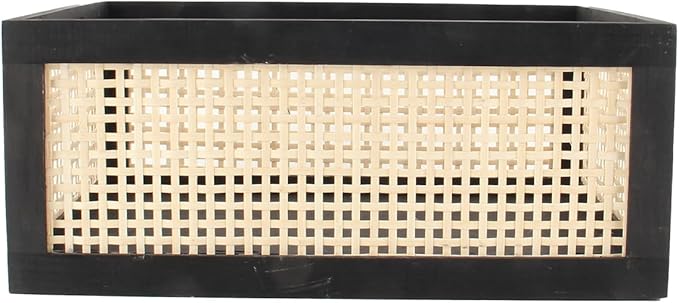 Wooden Frame Storage Basket, Decorative Organizer Crates Box with Built-in Handle,Natural Wire Wood Nesting Drawer Storage for Kitchen, Bathroom and Office Desktop-(15" Lx11 Wx6.3 H-Black)