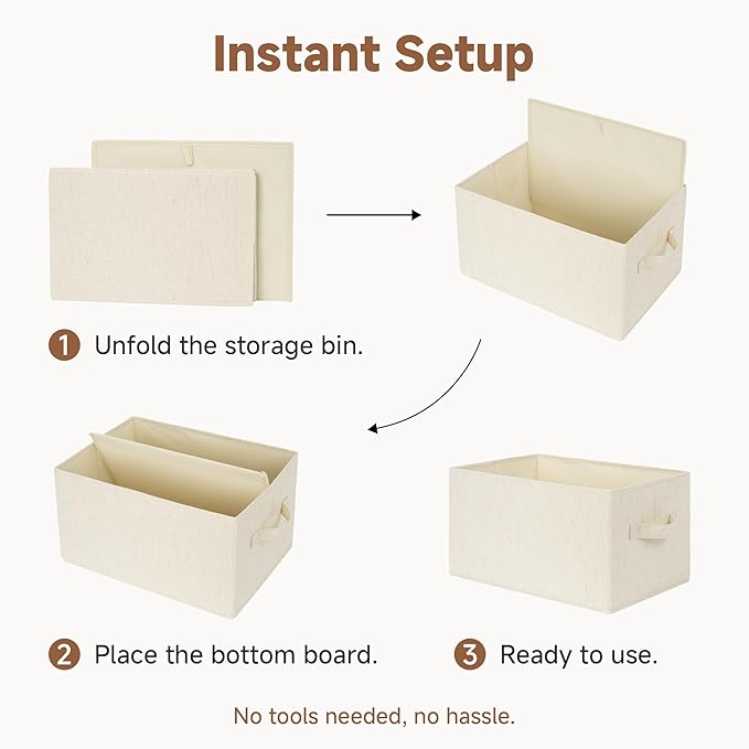 StorageWorks Storage Baskets for Shelves, Fabric Storage Bins, Closet Organization and Storage Basket, Organizer Bins for Clothes, Beige (Cotton-linen), 3-Pack, Large